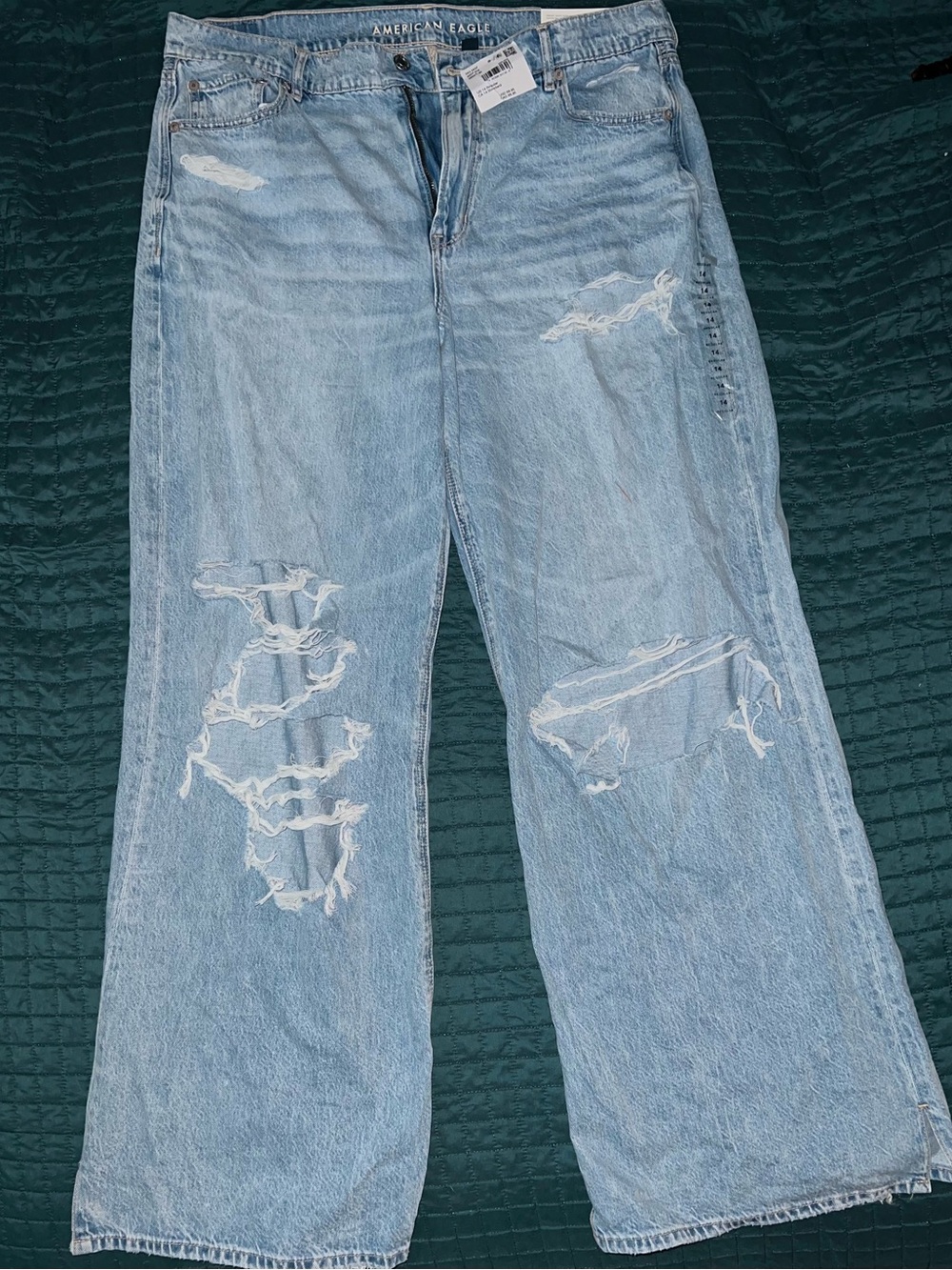 American Eagle Super High-Waisted Baggy Distressed Wide-Leg Jeans